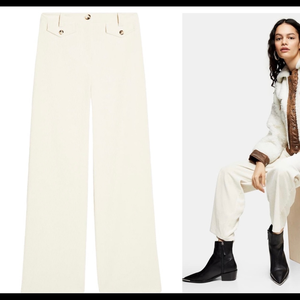 Nordstrom Topshop Cream Corduroy Wide Leg Trousers